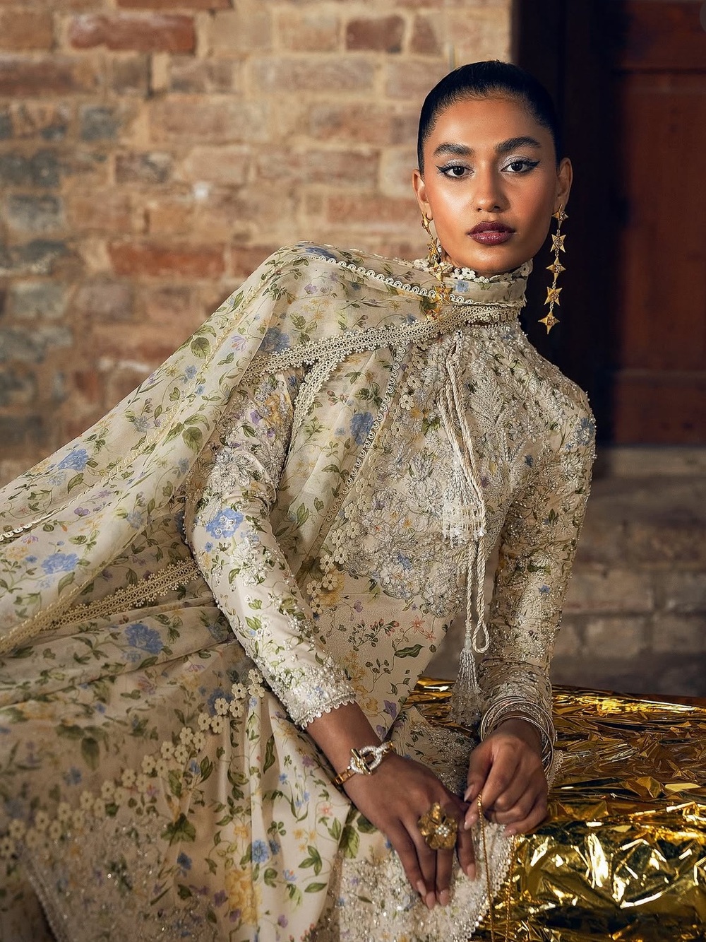 Suffuse By Sana Yasir Embellished Floral High-Neck dress